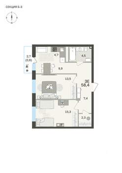 3-к квартира, вторичка, 58м2, 2/6 этаж