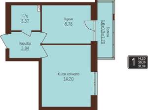 1-к квартира, строящийся дом, 31м2, 3/8 этаж
