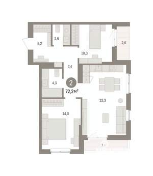 2-к квартира, вторичка, 72м2, 10/16 этаж