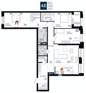 4-к квартира, вторичка, 119м2, 8/9 этаж
