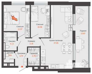 2-к квартира, вторичка, 75м2, 10/16 этаж