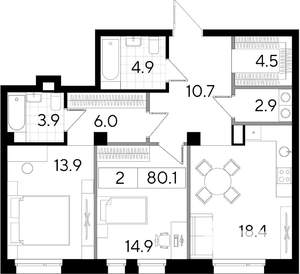 Студия квартира, вторичка, 80м2, 2/8 этаж
