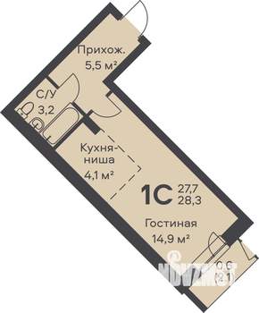 Студия квартира, строящийся дом, 28м2, 1/6 этаж