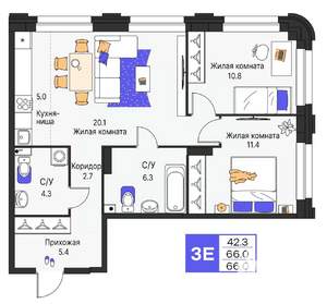 3-к квартира, строящийся дом, 66м2, 3/19 этаж