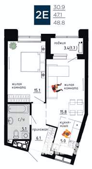 2-к квартира, вторичка, 49м2, 8/9 этаж