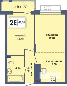 2-к квартира, вторичка, 45м2, 1/10 этаж