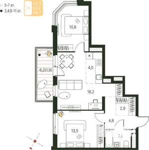 Студия квартира, строящийся дом, 60м2, 8/20 этаж