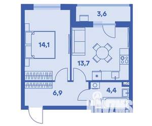 2-к квартира, вторичка, 41м2, 1/9 этаж