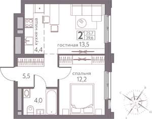 Студия квартира, строящийся дом, 40м2, 10/20 этаж