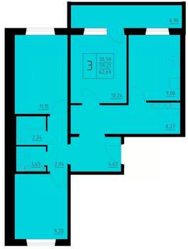 3-к квартира, строящийся дом, 63м2, 5/10 этаж