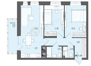 3-к квартира, вторичка, 61м2, 18/20 этаж