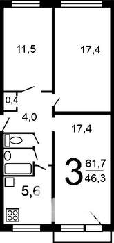 3-к квартира, вторичка, 61м2, 2/9 этаж