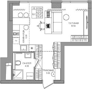 Студия квартира, строящийся дом, 35м2, 12/28 этаж