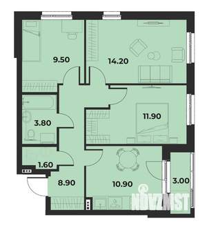3-к квартира, вторичка, 62м2, 2/15 этаж