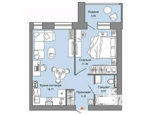 1-к квартира, вторичка, 40м2, 2/8 этаж