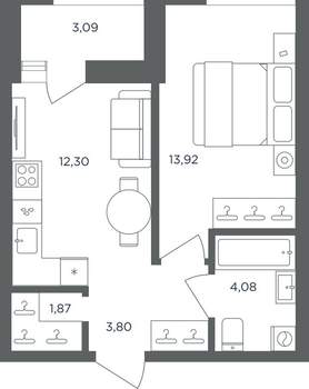 1-к квартира, вторичка, 38м2, 5/8 этаж