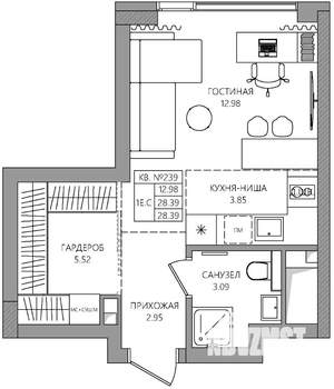 Студия квартира, строящийся дом, 28м2, 6/28 этаж