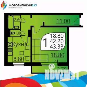 1-к квартира, сданный дом, 41м2, 2/16 этаж