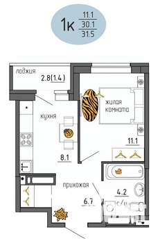 1-к квартира, строящийся дом, 32м2, 25/25 этаж