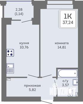 1-к квартира, вторичка, 37м2, 2/7 этаж