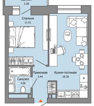 1-к квартира, вторичка, 38м2, 8/9 этаж