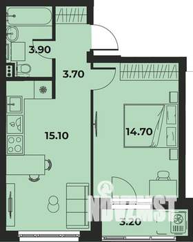 2-к квартира, вторичка, 39м2, 1/15 этаж