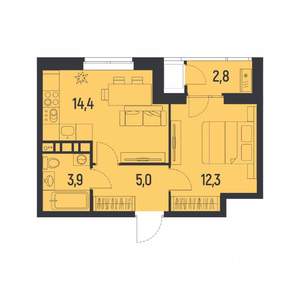 1-к квартира, вторичка, 37м2, 8/12 этаж