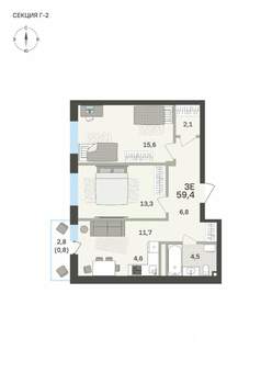 3-к квартира, вторичка, 59м2, 4/6 этаж
