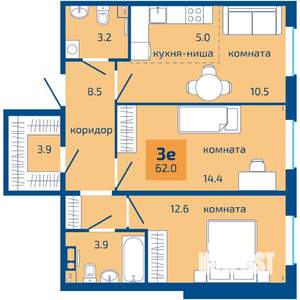 3-к квартира, вторичка, 62м2, 1/9 этаж