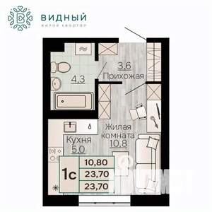 1-к квартира, вторичка, 24м2, 1/8 этаж
