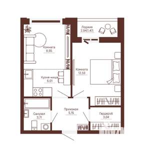 2-к квартира, вторичка, 41м2, 10/10 этаж