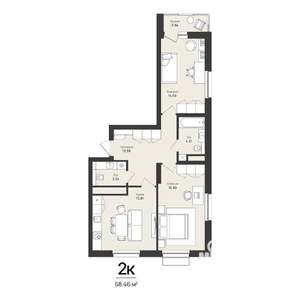 2-к квартира, строящийся дом, 68м2, 4/16 этаж