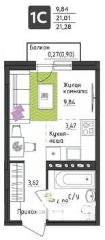 Студия квартира, вторичка, 21м2, 4/4 этаж
