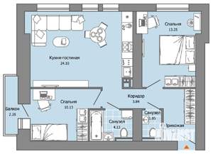 2-к квартира, вторичка, 63м2, 4/9 этаж
