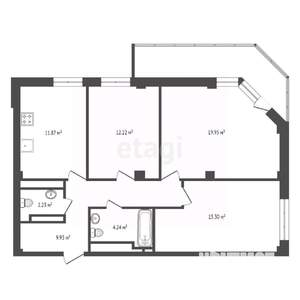 3-к квартира, вторичка, 76м2, 20/20 этаж