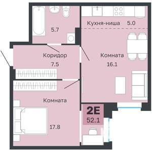 2-к квартира, вторичка, 52м2, 2/18 этаж