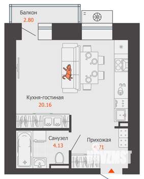 Студия квартира, вторичка, 30м2, 3/9 этаж