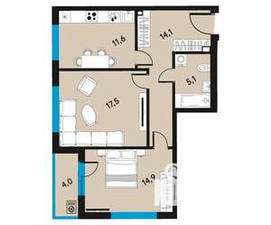 2-к квартира, вторичка, 65м2, 22/30 этаж