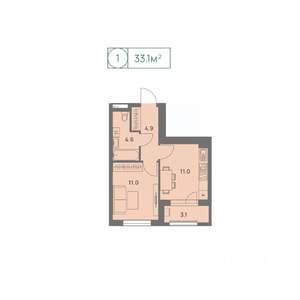 1-к квартира, вторичка, 33м2, 13/25 этаж