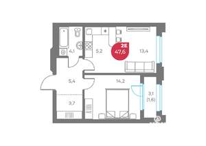 2-к квартира, вторичка, 48м2, 4/9 этаж