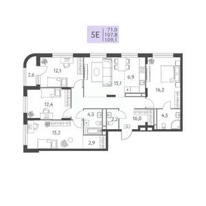 5-к квартира, вторичка, 109м2, 4/22 этаж