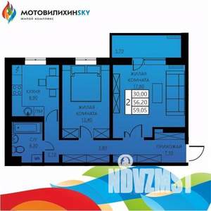 2-к квартира, вторичка, 56м2, 7/8 этаж