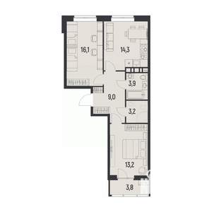 2-к квартира, вторичка, 62м2, 8/12 этаж