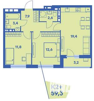 2-к квартира, вторичка, 59м2, 4/8 этаж