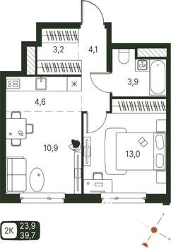 Студия квартира, строящийся дом, 40м2, 9/20 этаж