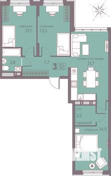 3-к квартира, строящийся дом, 78м2, 7/22 этаж