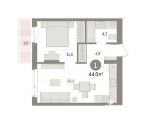 1-к квартира, вторичка, 44м2, 8/16 этаж