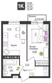 1-к квартира, вторичка, 32м2, 2/4 этаж