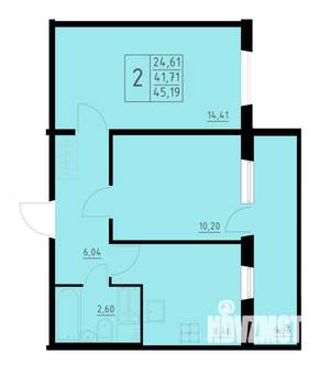 2-к квартира, строящийся дом, 45м2, 9/10 этаж