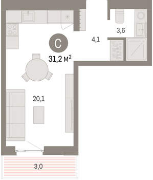 Студия квартира, вторичка, 31м2, 2/11 этаж